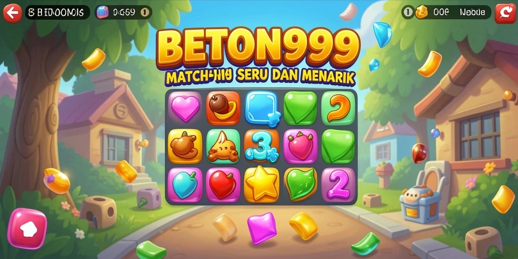 Screenshot BETON999 menampilkan permainan Match-3 yang seru dan penuh warna.