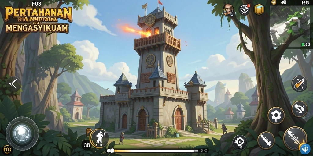 Screenshot menampilkan aksi mendebarkan dalam permainan Tower Defense F08.