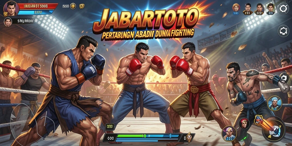 Screenshot utama JABARTOTO menampilkan pertarungan seru antar karakter.