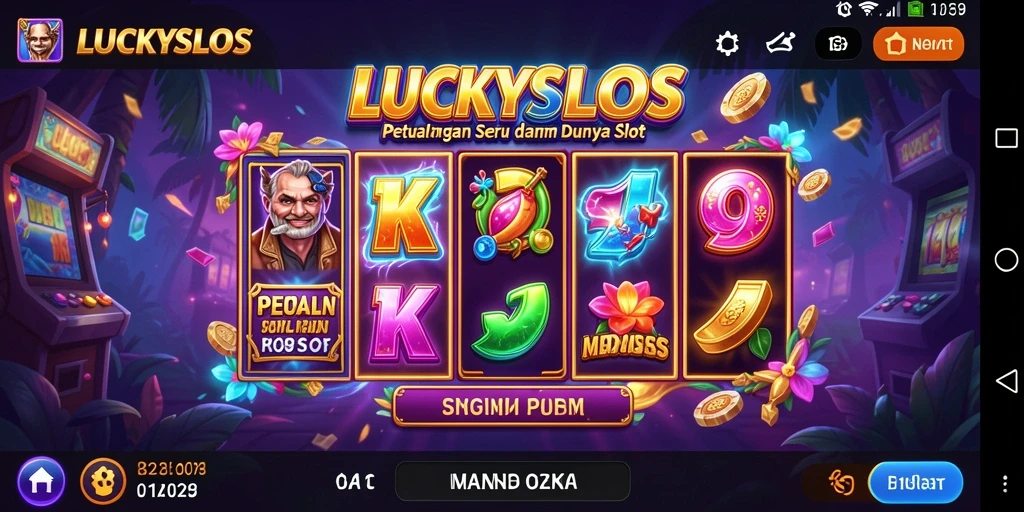 Screenshot gameplay LUCKYSLOTS menampilkan putaran slot yang seru dan grafis menarik.