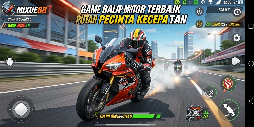 Screenshot menampilkan aksi balap motor yang mendebarkan di MIXUE88.