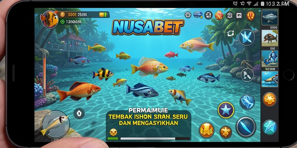 Tampilan fitur utama gameplay Tembak Ikan NUSABET yang seru dan menantang.