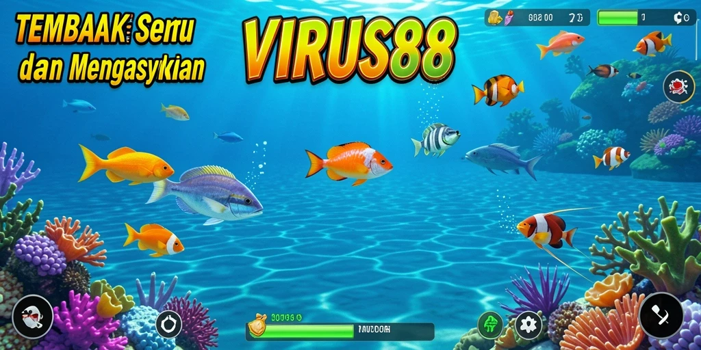 Screenshot utama VIRUS88 menampilkan gameplay Tembak Ikan yang menarik.
