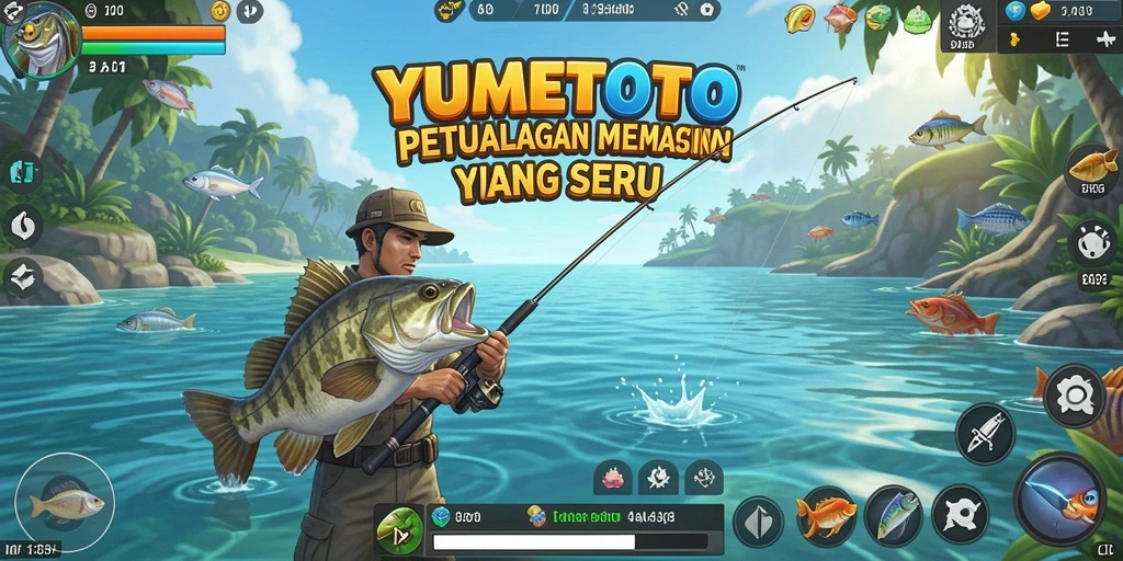 Screenshot gameplay YUMETOTO menampilkan aksi memancing yang seru dan menantang.